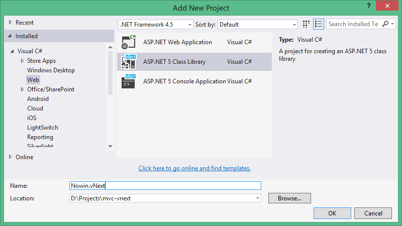  ASP.NET 5 类库项目